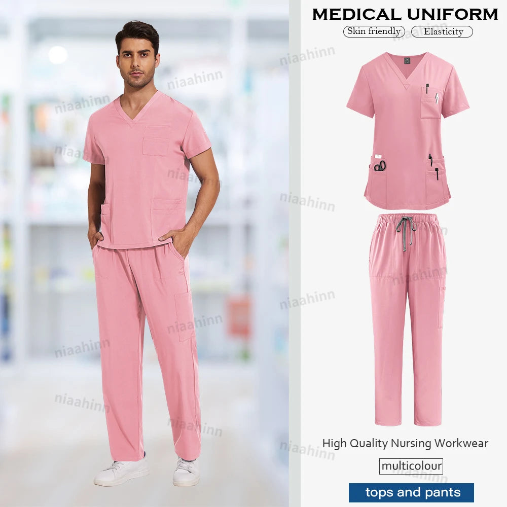 Nursing Scrubs Set  Anti-Wrinkle Medical Surgical Gown Wholesale Hospital Scrub Top Doctor Nurse Special Scrub Uniform Men Women