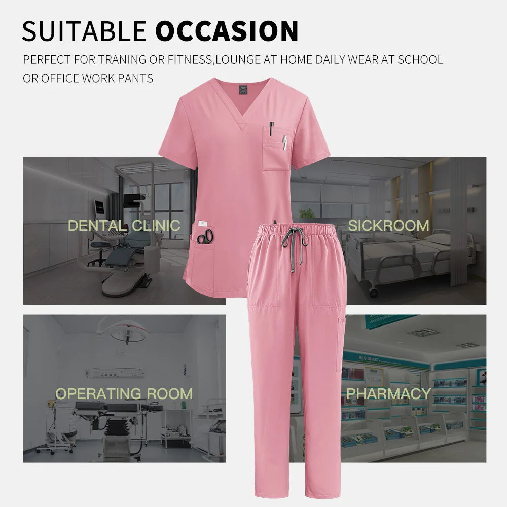 Multicolor Scrub Uniform Women Short Sleeve Tops+Pant Set Nursing Uniform Pet Hospital Doctor Scrub Set Medical Surgery Workwear