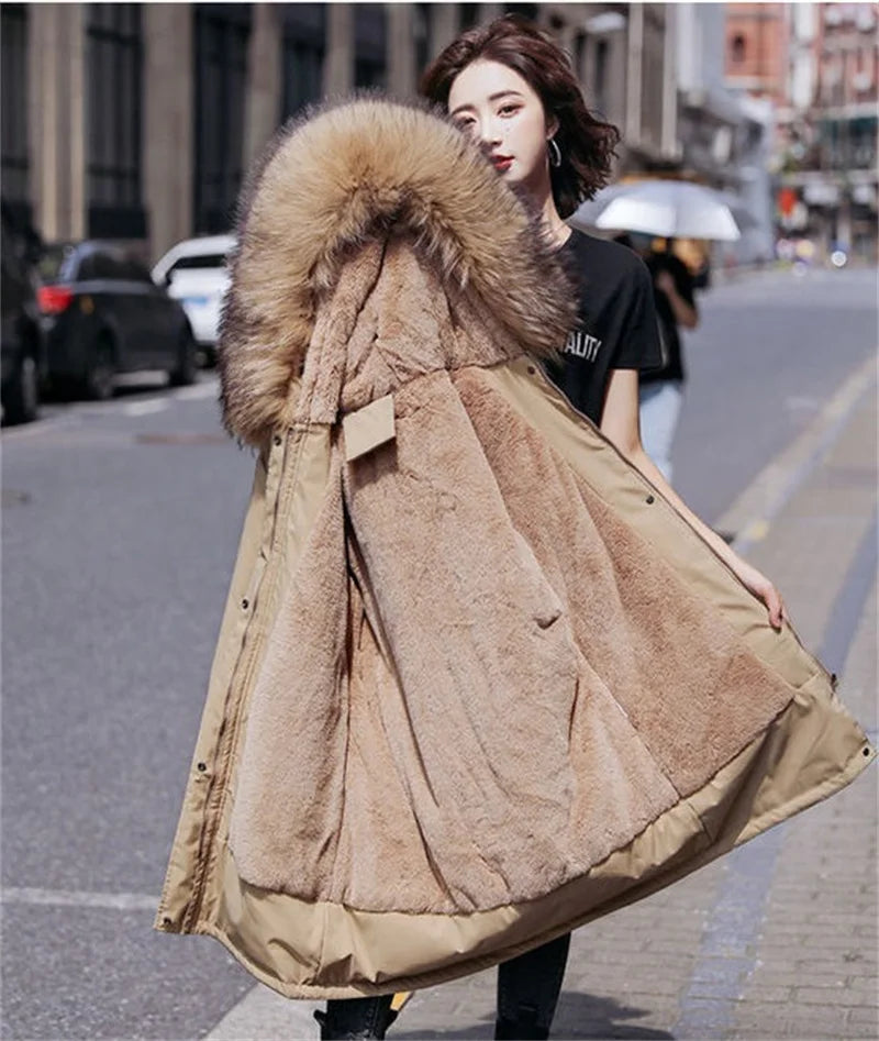 Winter Jacket New Women Parka Clothes Long Coat Wool Liner Hooded Jacket Fur Collar Thick Warm Snow Wear Padded Parka