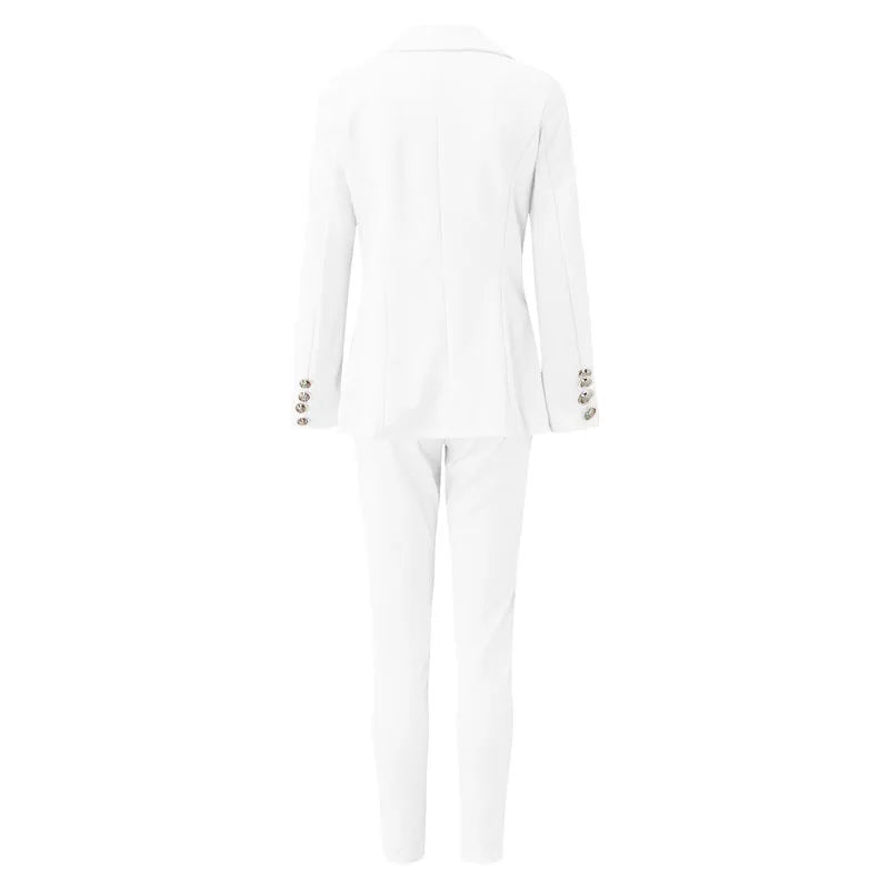 Women Two Pieces Pant Sets Formal Business Double Breasted Blazers Jacket Pants 2 Piece Set Elegant Ladies Suits Office Lady