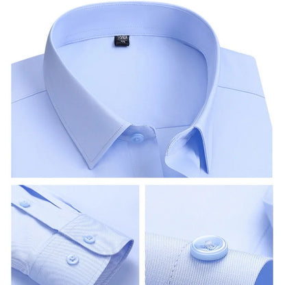 Spring and Autumn New Men's Long-sleeved, Iron-free, Three-proof, Pocket-free Business Attire, White Shirt, Men's Formal Wear