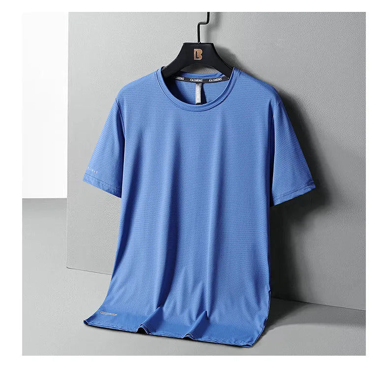 High-Quality Ice Silk T-Shirts Men Plus Size 8XL Male Tshirt Man Tee Shirt Breathable Wearing Tee Tops Running Fast Shipping