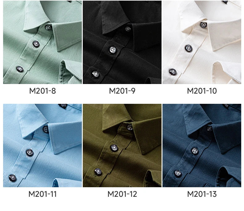 S-7XL New 100% Pure Cotton Men's Shirts Long Sleeves Solid Color Soft Regular Fit Casual Shirt Pocket Social Blouse Male Clothes