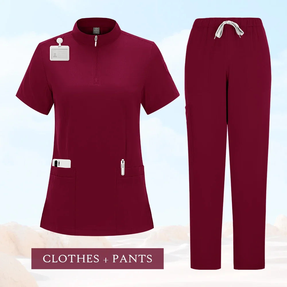 Professional Medical Scrubs for Women Doctor Nurse Uniform Clinical Surgery Outfit Lab Coat Pants Set Spa Beauty Salon Workwear