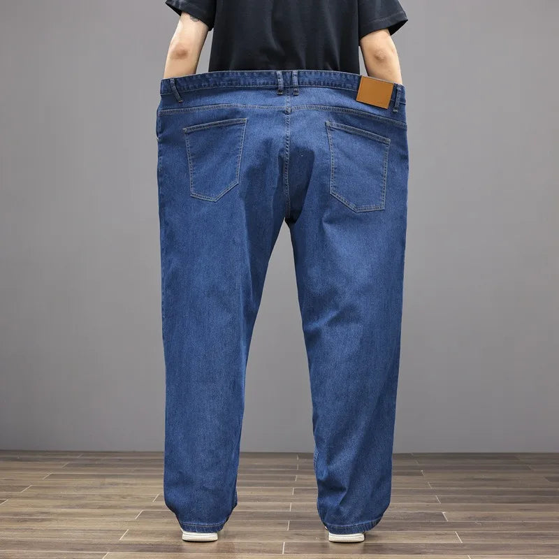 Men Jeans 8XL Summer Thin Straight Wide Leg Plus Size Denim Trousers Large Male Stretched 5XL 6XL 7XL Comfortable Pants