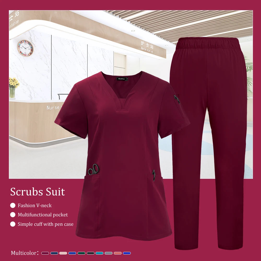 Pet Grooming Institutions Scrub Set Unisex V-Neck Beauty Salon Work Clothes Spa Uniforms Dentistry Surgical Scrub Tops Pants Set