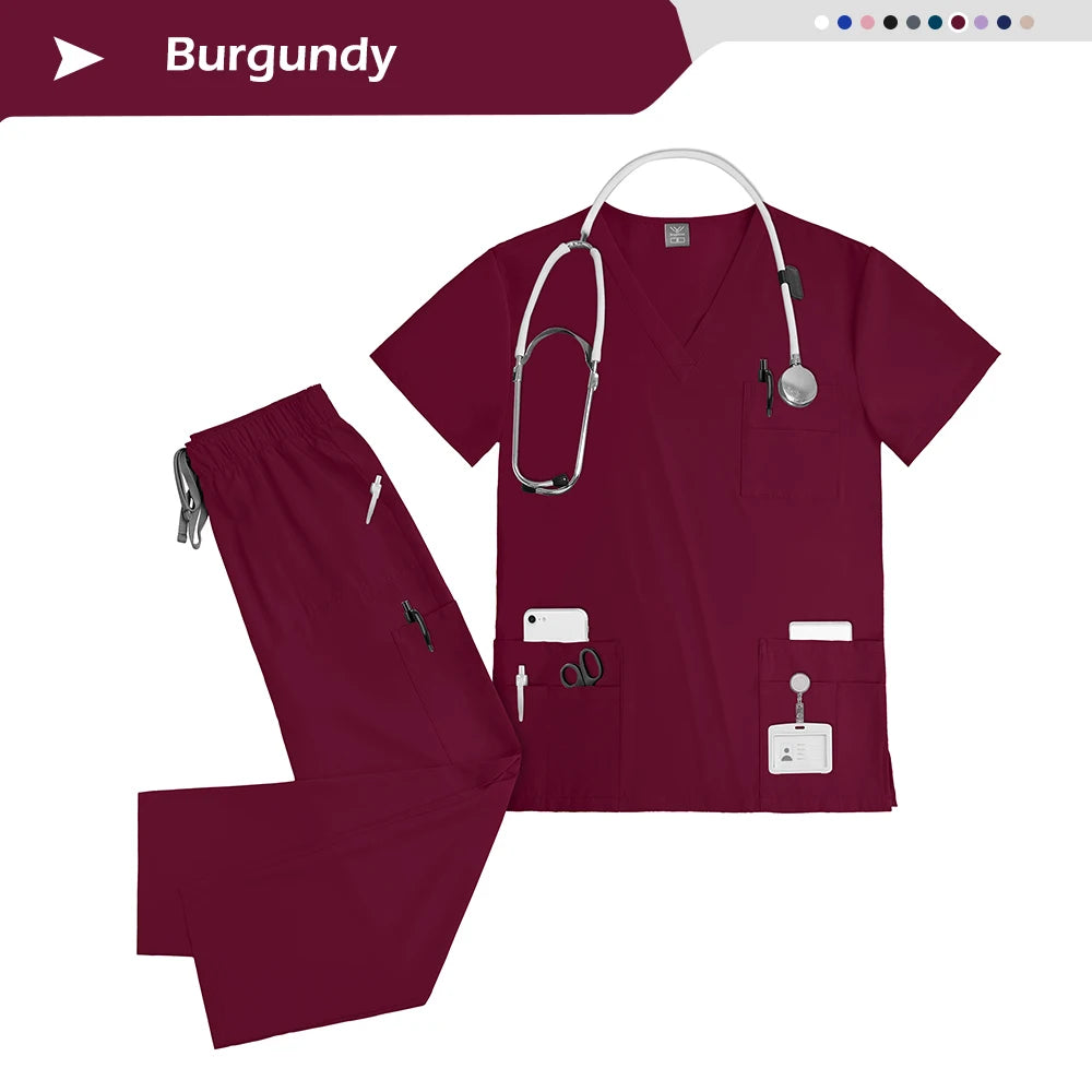 Nursing Elastic Scrubs Anti-Wrinkle Surgical Uniforms Woman Breathable Short Sleeved Top and Pants Sets Nurse Uniform Scrub Suit