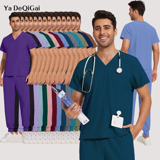 S-2XL Nursing Top+Jogging Pants Beauty Salon Work Suit Soft Feeling Medical Surgical Scrub Set Women Men Working Uniform Lab Set