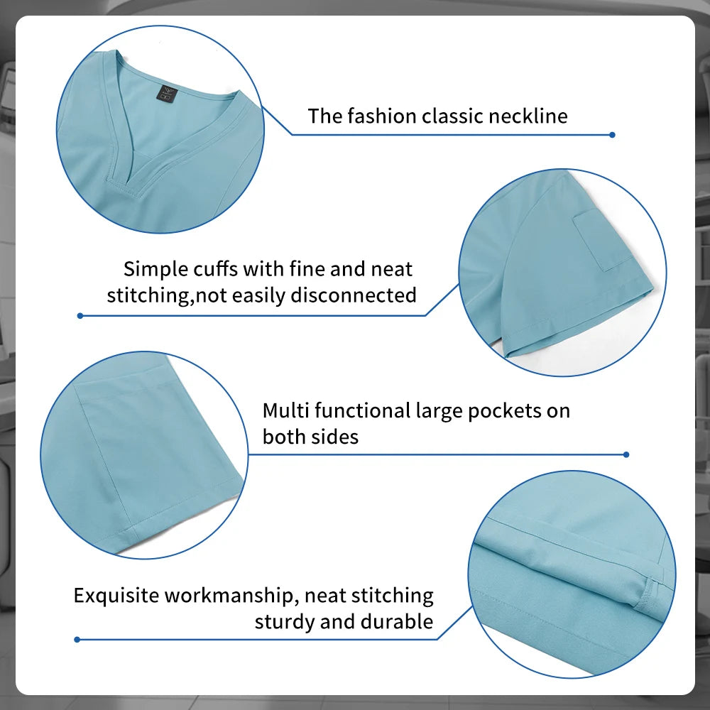 Pet Grooming Institutions Scrub Set Unisex V-Neck Beauty Salon Work Clothes Spa Uniforms Dentistry Surgical Scrub Tops Pants Set