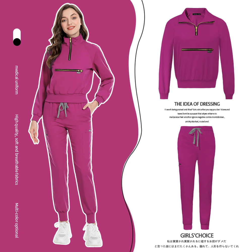 Hospital Medical Uniforms Nurse Suit Women Solid Color Dentistry Operating Room Scrub Set Two-piece Pet Grooming Doctor Workwear