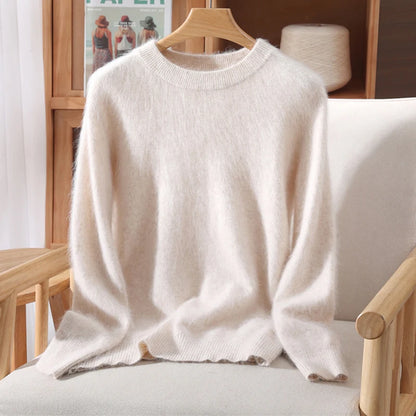 Autumn Winter Sweater Pullover Women's Clothing 100% Mink Cashmere Sweater Pullover O-Neck Basic Long Sleeve Warm Fleece Knitted