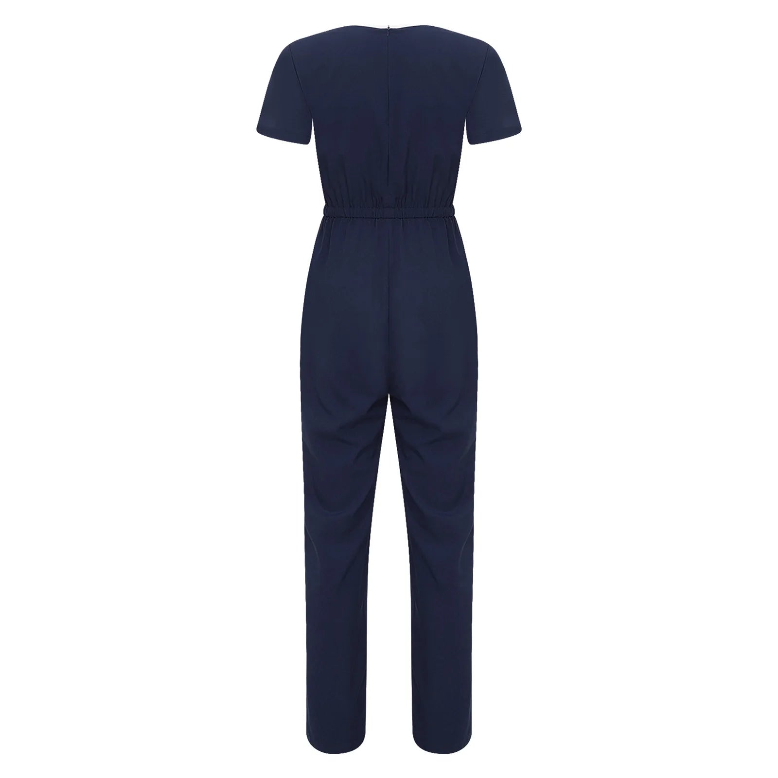 Women Scrub Jumpsuit Nurse Doctor Medical Esthetician Workwear Short Sleeve Multi-pockets Elastic Waist Jogger Pants Rompers