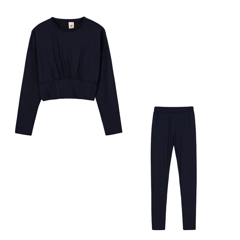 New Autumn Women's Pure Color Sports Waist Suit Fashion Casual Two-piece Set
