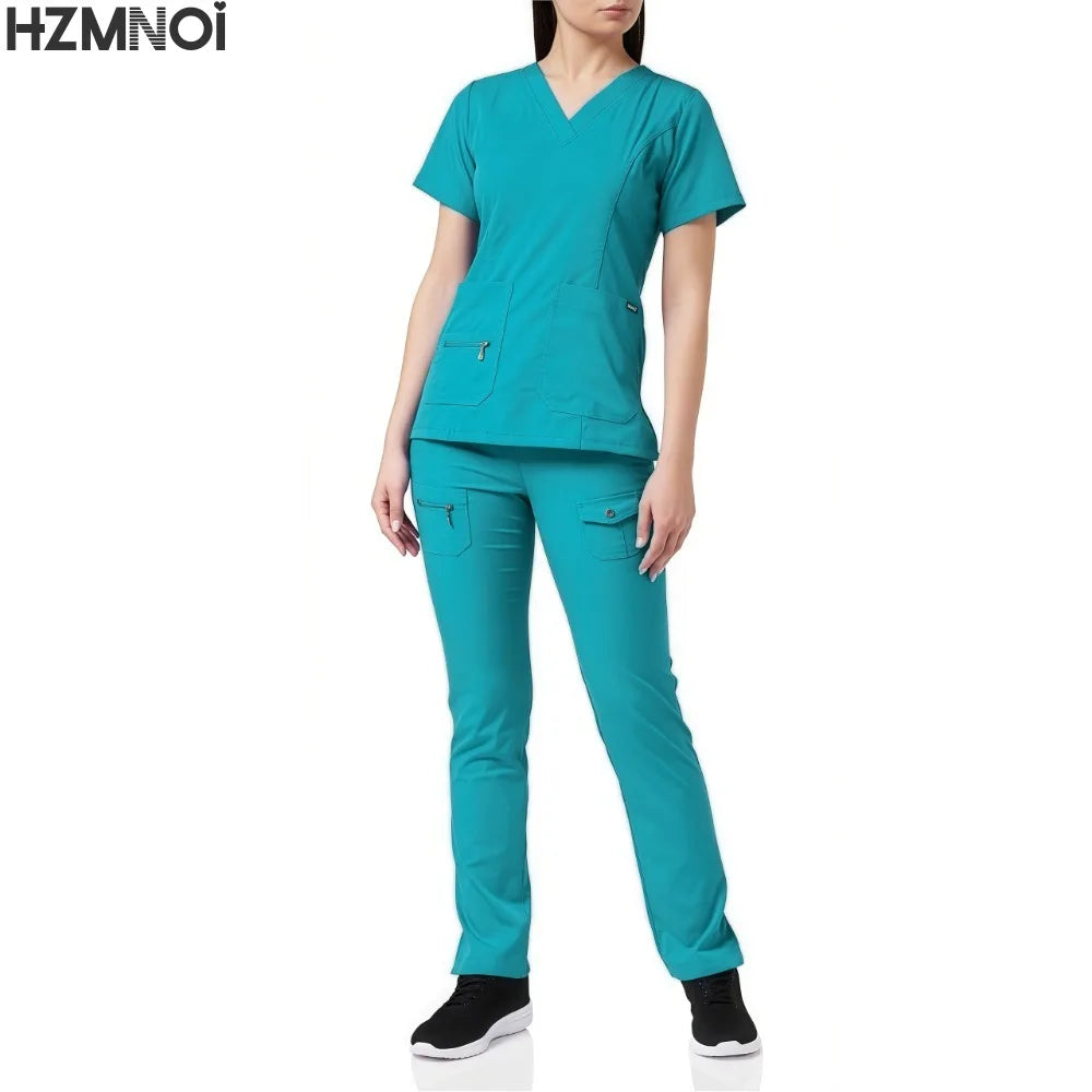 Pants Sets Short Sleeved Top Scrub Solid Color Surgical Gowns Medical Accessories Manicurist Beautician Nursing Scrub Sets Women