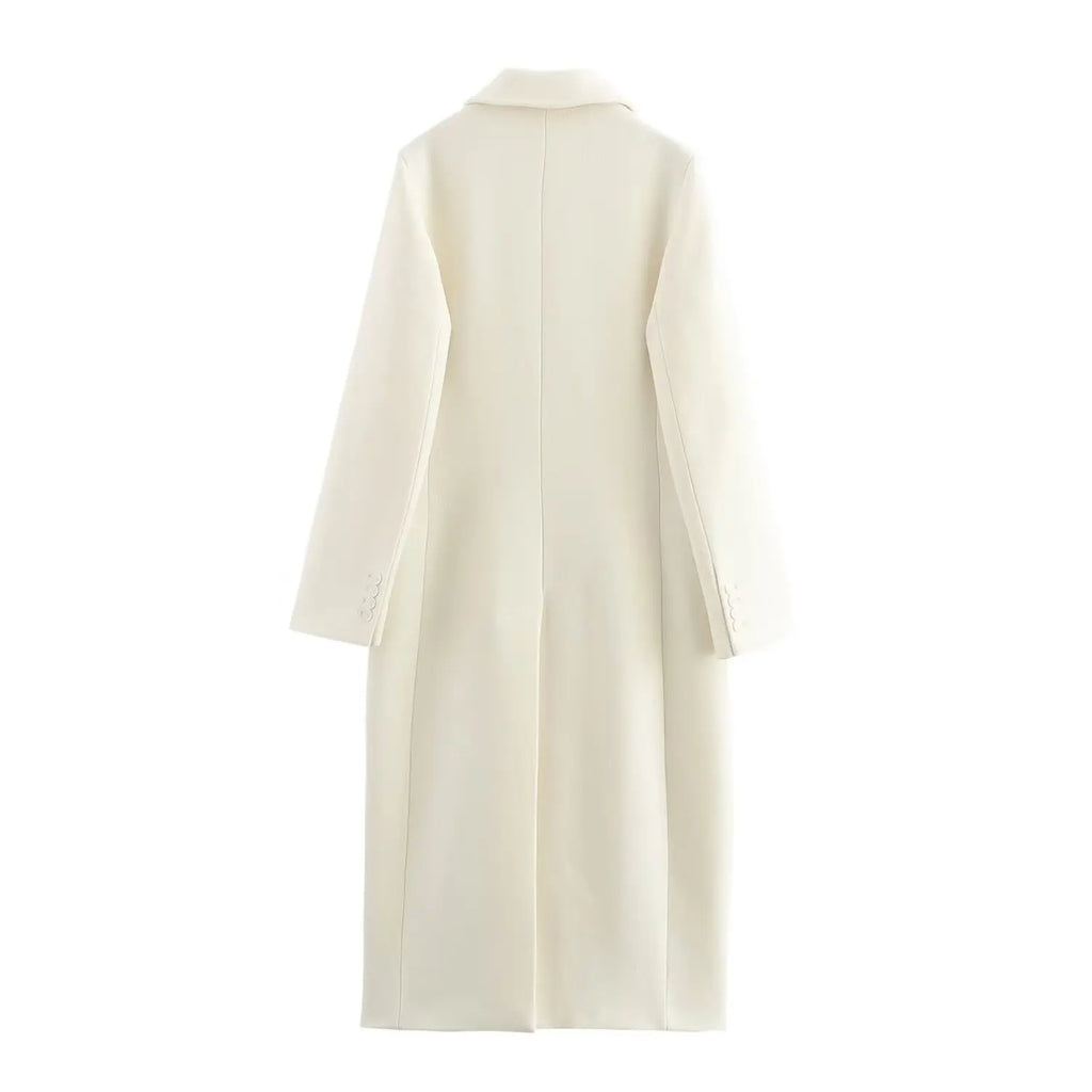 HH Female Autumn Winter Fashion Woolen Long Coat Woman Casual Turn-Down Collar Long Sleeves Pockets Double Breasted Coat