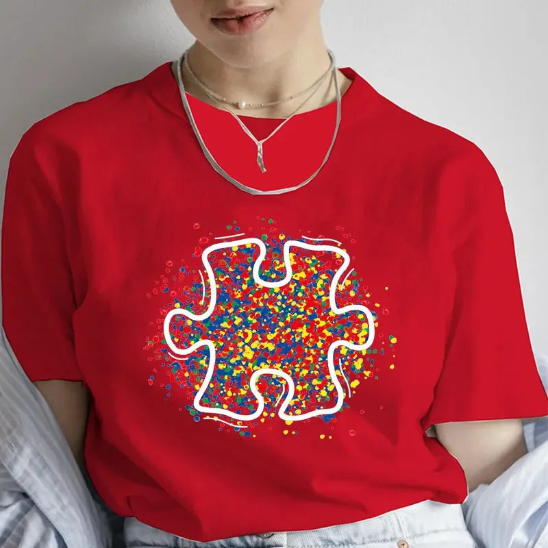 Autism Awareness Love Puzzle Graphic T-shirt for Women Summer Harajuku Streetwear Short Sleeve Tees Female Oversized Clothing