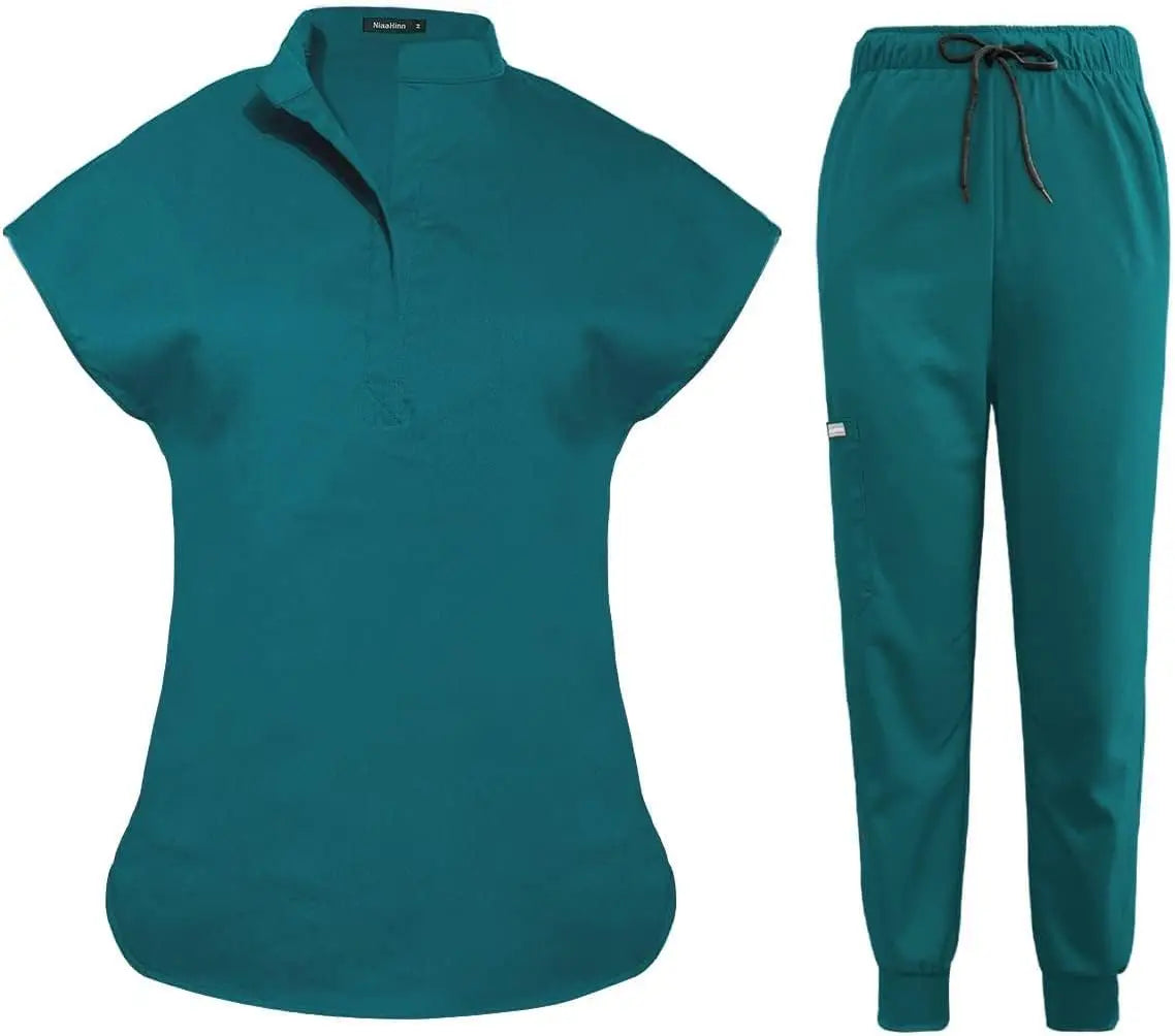 niaahinn Scrubs Set for Women Nurse Uniform Jogger Suit Stretch Top & Pants with Multi Pocket for Nurse Esthetician Workwear