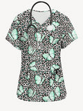 Women's V-neck Nurse Uniform Pocket T-shirt, Butterfly Print Surgical Gown Top, Nursing Work Top, Daily Commute Wear