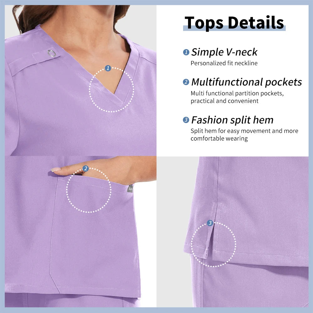 Niaahinn Spa Uniform Women Scrubs Suit Short Sleeved V-neck Surgical Nursing Set Multicolor Pet Grooming Doctor Medical Workwear