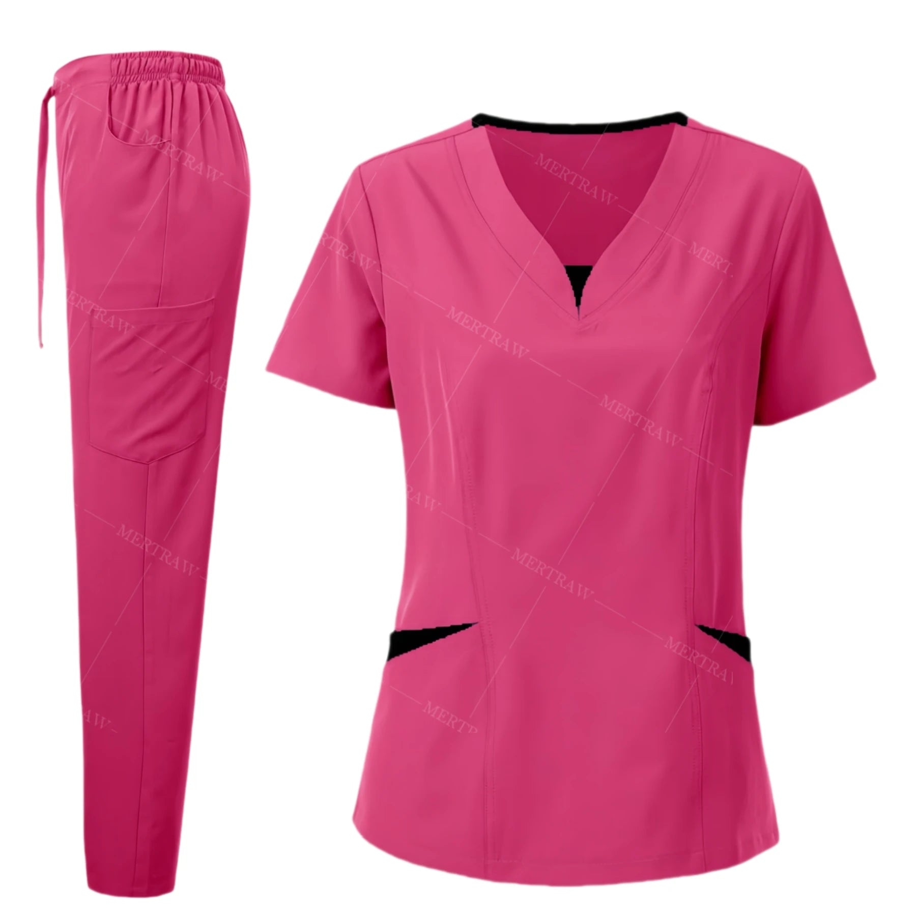 Scrub Set for Women Nurse Blouses Trendy V Neck Plus Size Nursing Blouse Beautiful Solid Color Workwear Scrub Tops and Pants