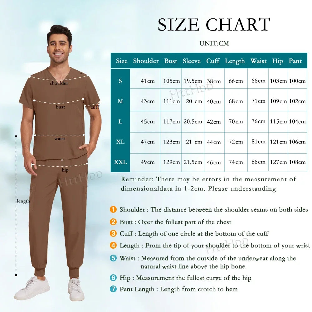 Scrubs Set Men Medical Uniforms Stretch Scrub Tops with Pocket Pants Nurse Uniform Doctor Surgery Overalls Beauty Salon Workwear