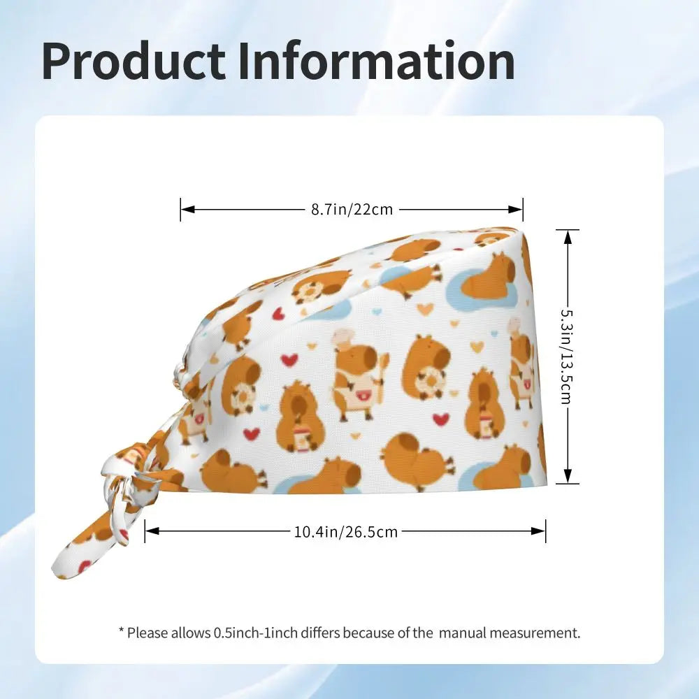 Custom Cartoon Capybara Medical Staff Scrubs Hat Women Men Comic Doctor Nursing Surgical Cap Scrub Caps