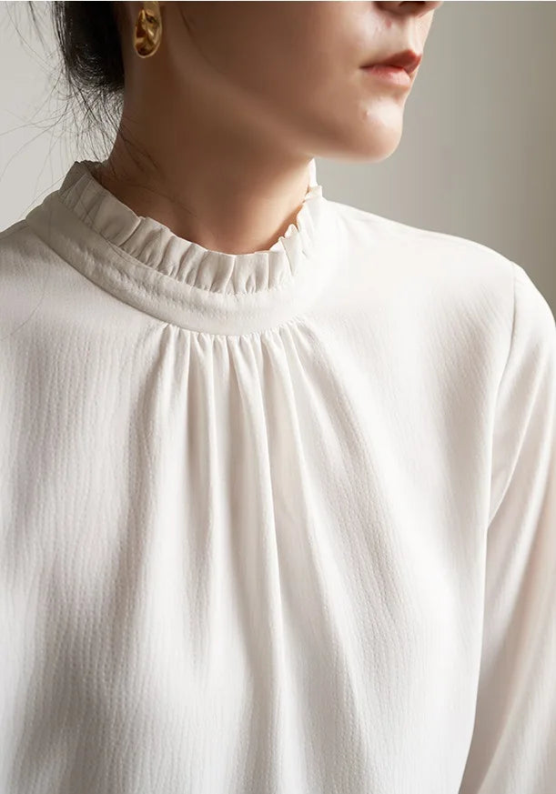 Ruffles Elegant Women Blouses Woman White Shirt Long Sleeve Shirts Office Lady Business Commuter  Solid Women Work Tops French