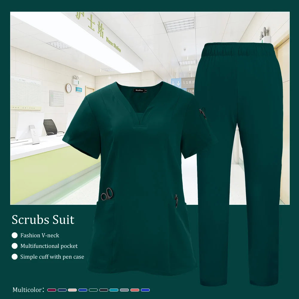 Pet Grooming Institutions Scrub Set Unisex V-Neck Beauty Salon Work Clothes Spa Uniforms Dentistry Surgical Scrub Tops Pants Set