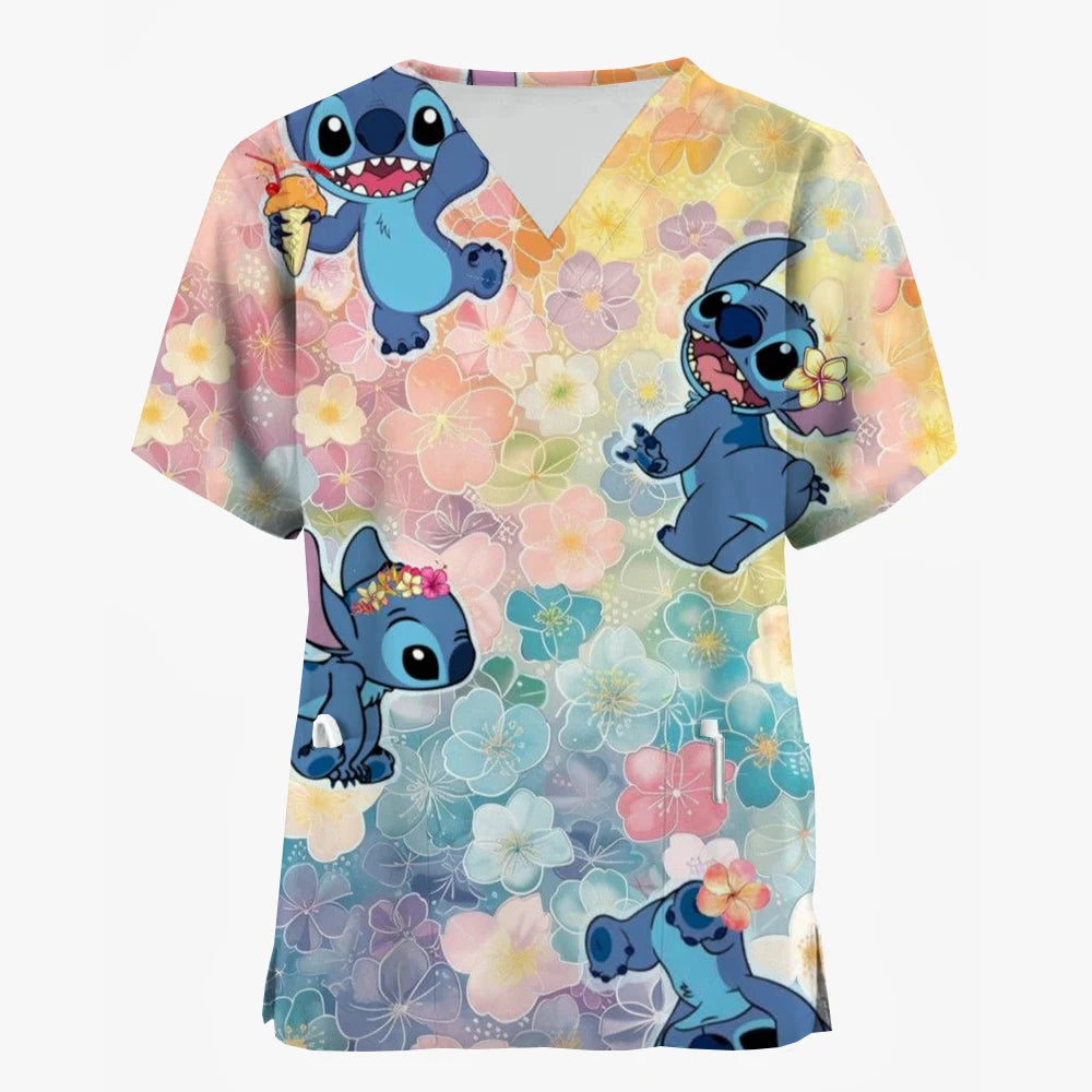 Nurse Uniforms Women Merry Christmas Print Short Sleeve Stitch Scrubs Working Medical Blouse Overalls Uniforms Medical Nursing