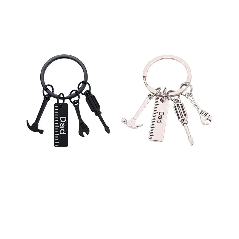Chic Design Keychains for Dad Father's Day Gift Mini Zinc Alloy Hammer Screwdriver Wrench Tools Set Pendant for Keys Holder Ring