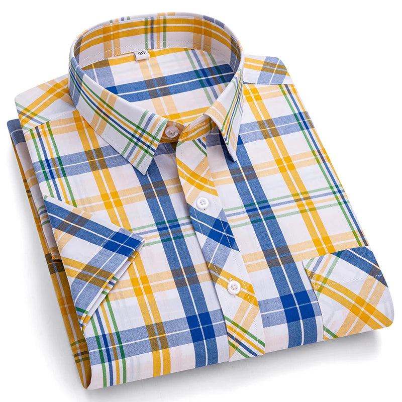 Plus Size 8XL 7XL New Men's Shirts Short Sleeve Cotton Plaid Shirt Summer Fashion Thin Soft Classic Basic Casual Male Clothing