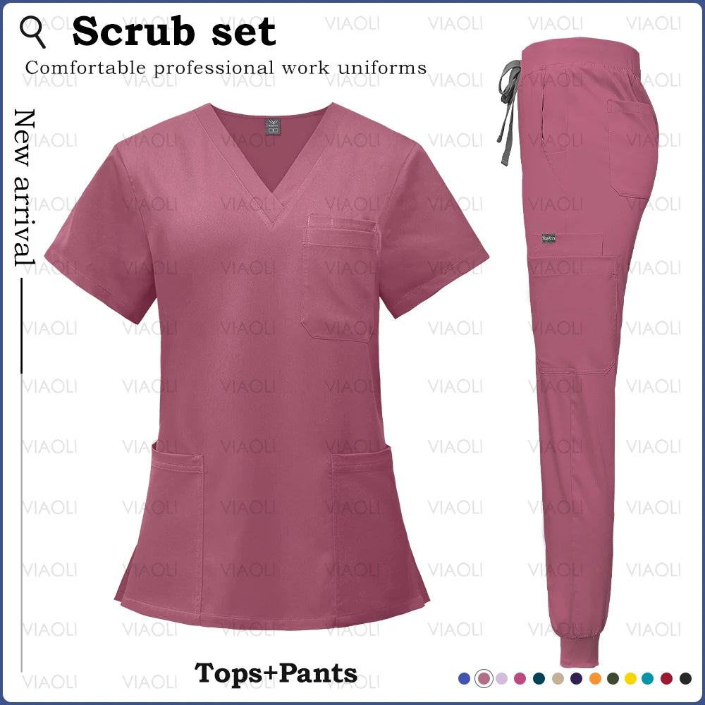 Surgery Overalls High-end Fabric Scrubs Set Medical Uniforms Stretch Scrub Tops Pants With Pocket Nurse Uniforms Beauty Workwear