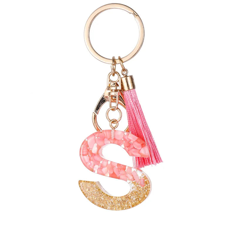 Pink Gold Color Initial Letter A-Z Resin Key Ring Cup Key Chains DIY Jewelry Gifts