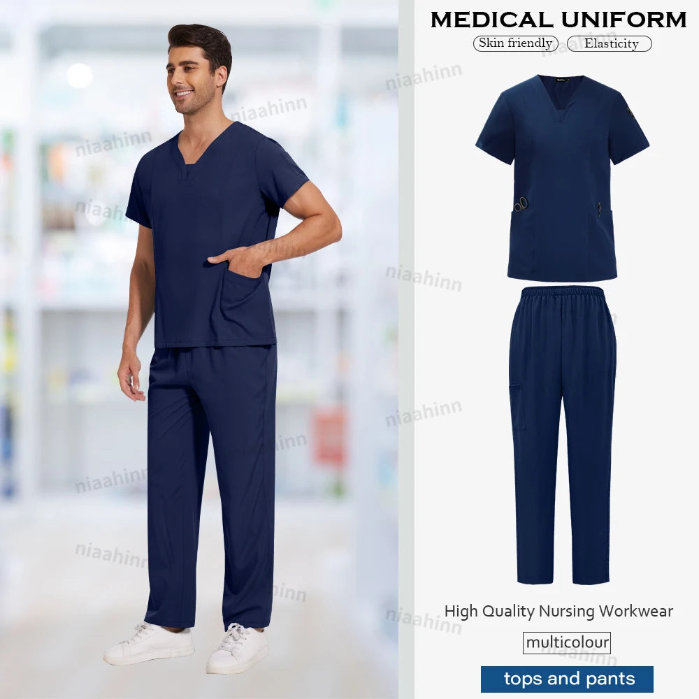 Wholesale Scrubs Uniforms Sets Medical Scrub Stretch Suit Healthcare Nursing Articles Unisex Surgical Uniforms Woman Men Uniform