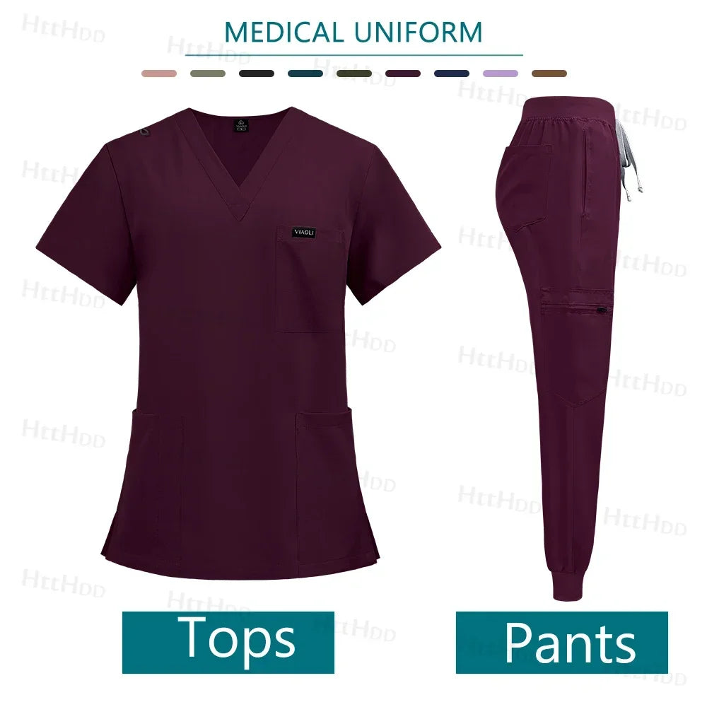 Doctor Nurse Medical Uniforms Shirt Scrubs Women Jogger Set Hospital Accessories Operating Room Surgical Gowns Mens Workwear New