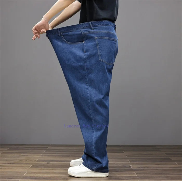 Men Jeans 8XL Summer Thin Straight Wide Leg Plus Size Denim Trousers Large Male Stretched 5XL 6XL 7XL Comfortable Pants