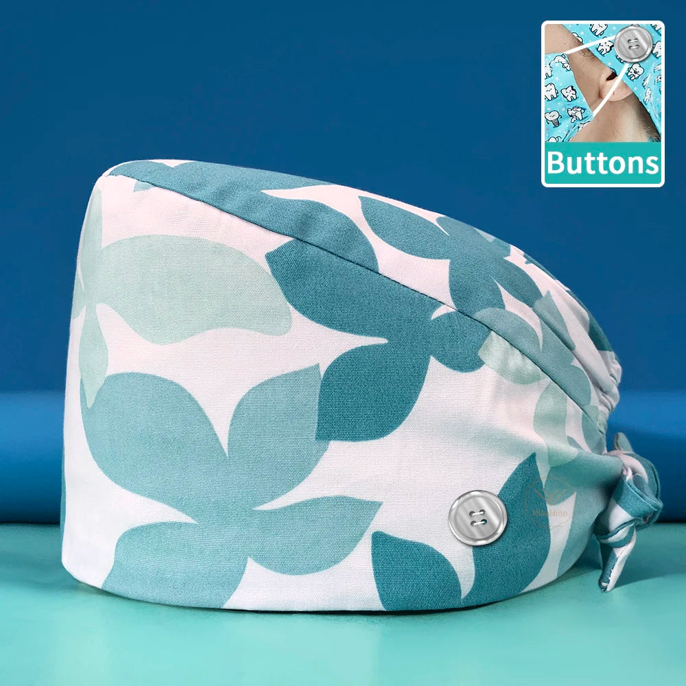 Pill Capsule Pattern Pink Scrubs Cap Female Nurse Medical Clinic Accessories Women's Operating Room Hat with Buttons Cotton Hats