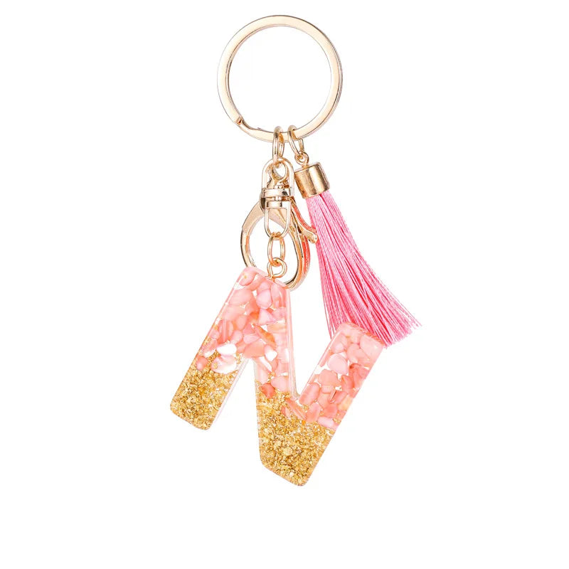 Pink Gold Color Initial Letter A-Z Resin Key Ring Cup Key Chains DIY Jewelry Gifts