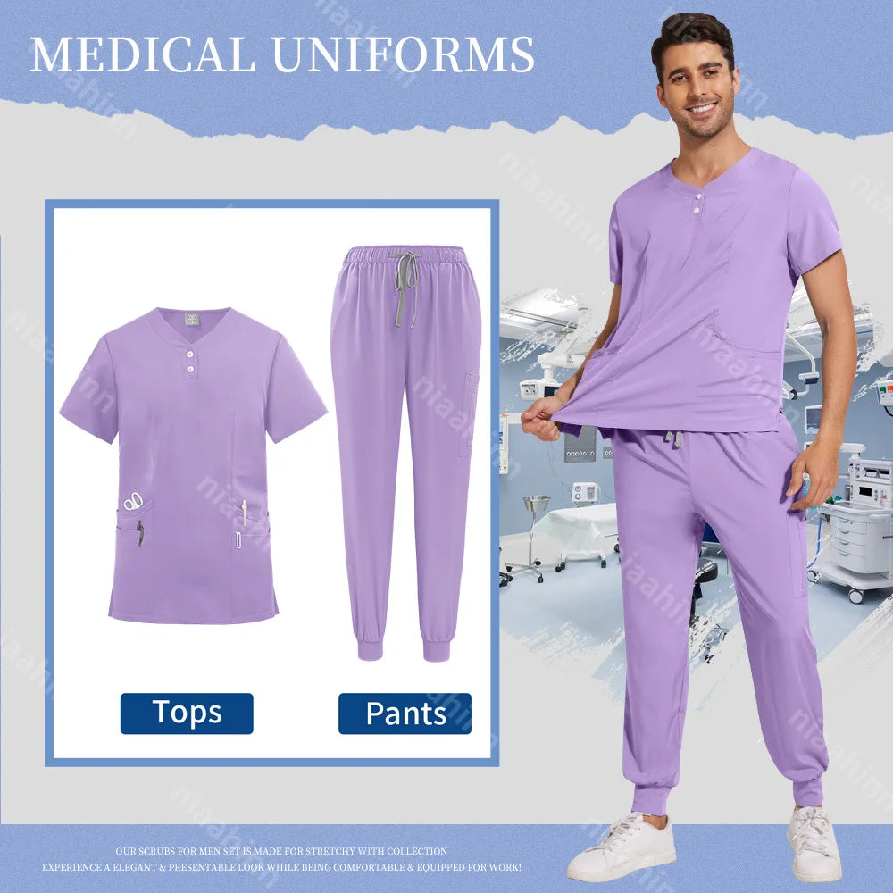 Scrubs Tops Jogger Pants Set Men Nurse Uniform Wholesale Lab Dustproog Workwear Doctor Uniform Suit for Men Medical Clothing Set