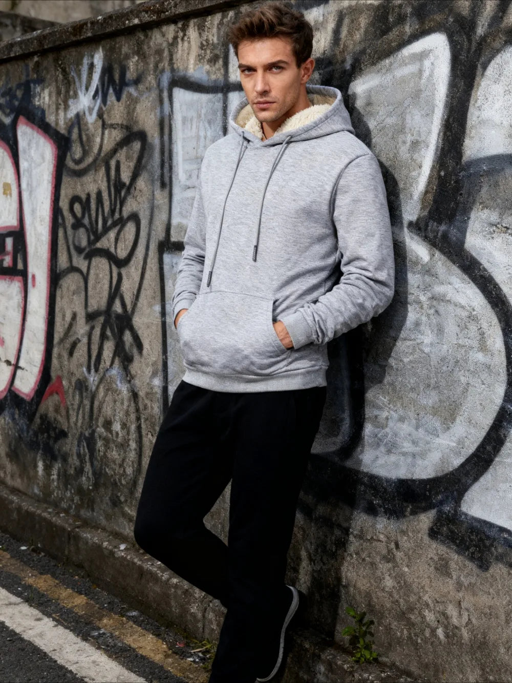 Winter Men's Fleece Hoodies Solid Color Casual Warm Long Sleeve Pullover New Crew Neck Hooded Sweatshirt Streetwear Men Clothing