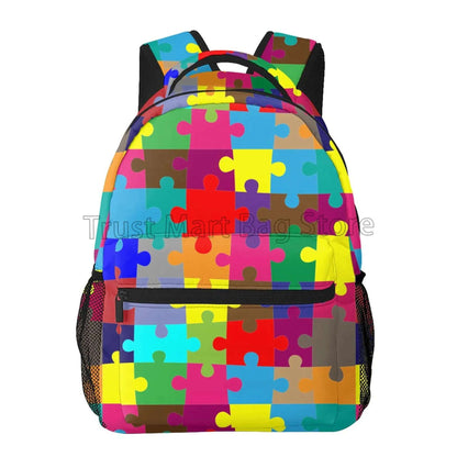 Autism Awareness Colorful Puzzle Piece Laptop Backpacks Casual Travel School Bookbag Cute Toddler Backpack for Boys Girls Adults
