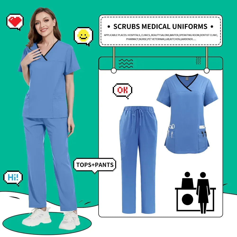 Nurse Uniforms Women Casual Short Sleeved Apparel Set Pharmacy Working Clothes Medical Suits Pet Hospital Doctor Nursing Uniform