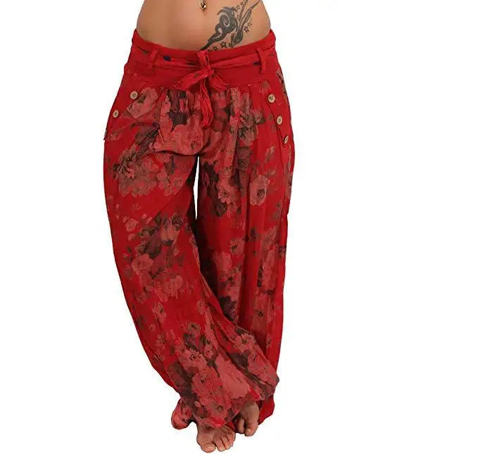 Autumn and winter women's clothing long Haren pants new digital print long wide leg pants Haren casual pants casual plus size