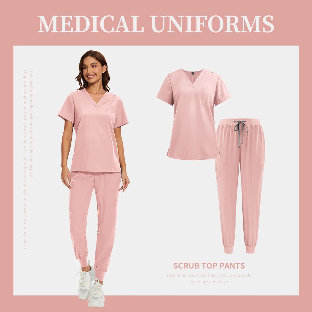 Women Men Unisex Scrub Set Medical Nursing Scrub Surgical Uniforms Beauty Salon Work Wear Clinical Scrubs Tops Pants Doctor Suit