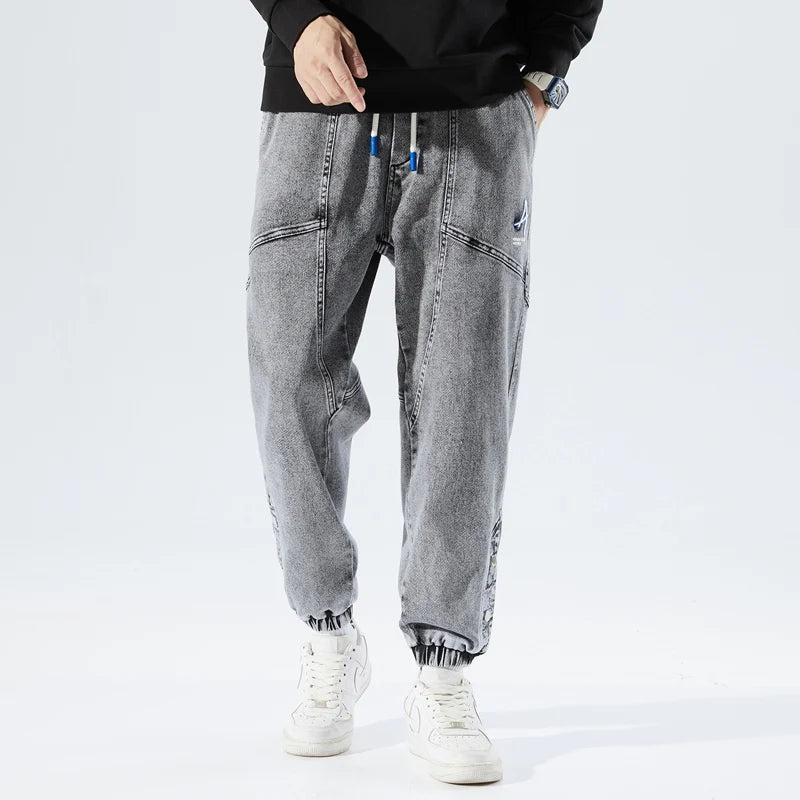 Spring Autumn Plus Size Baggy Jeans Men Hip Hop Streetwear Harem Pants Fashion Embroidery Stretch Cotton Casual Jogger Jeans 8XL