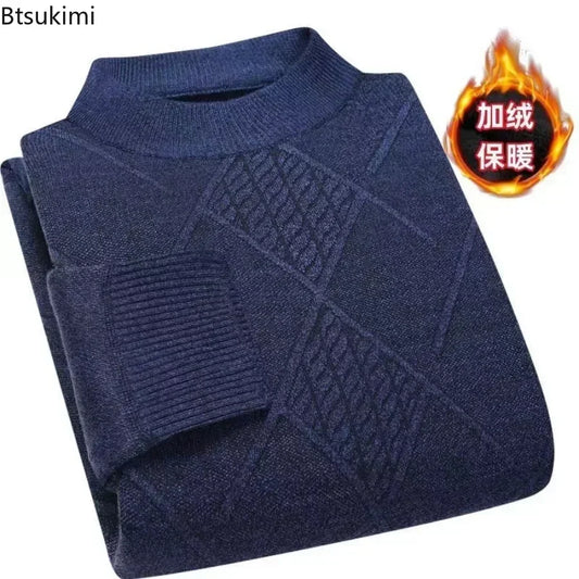 Men's Winter Warm Sweater Solid Pullovers Male Thick Jumpers Knitwear Round Neck Casual Clothing Knitted Sweater Men