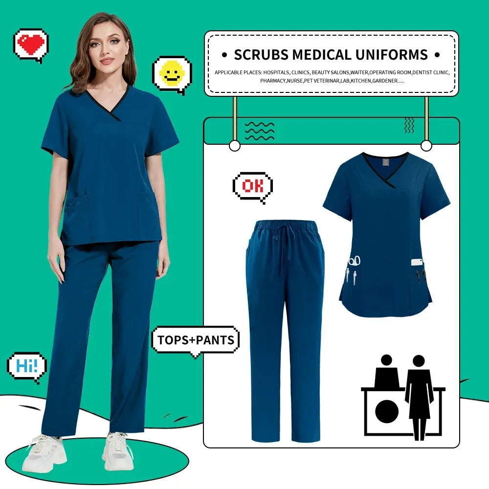Nurse Uniforms Women Casual Short Sleeved Apparel Set Pharmacy Working Clothes Medical Suits Pet Hospital Doctor Nursing Uniform