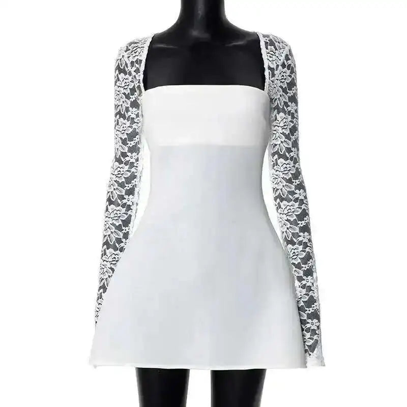 Townlike Lace Patchwork Waist Wrap A-line Dress Women Mini 2024 Autumn Winter Dress Backless Nightclub Sexy Party Dresses