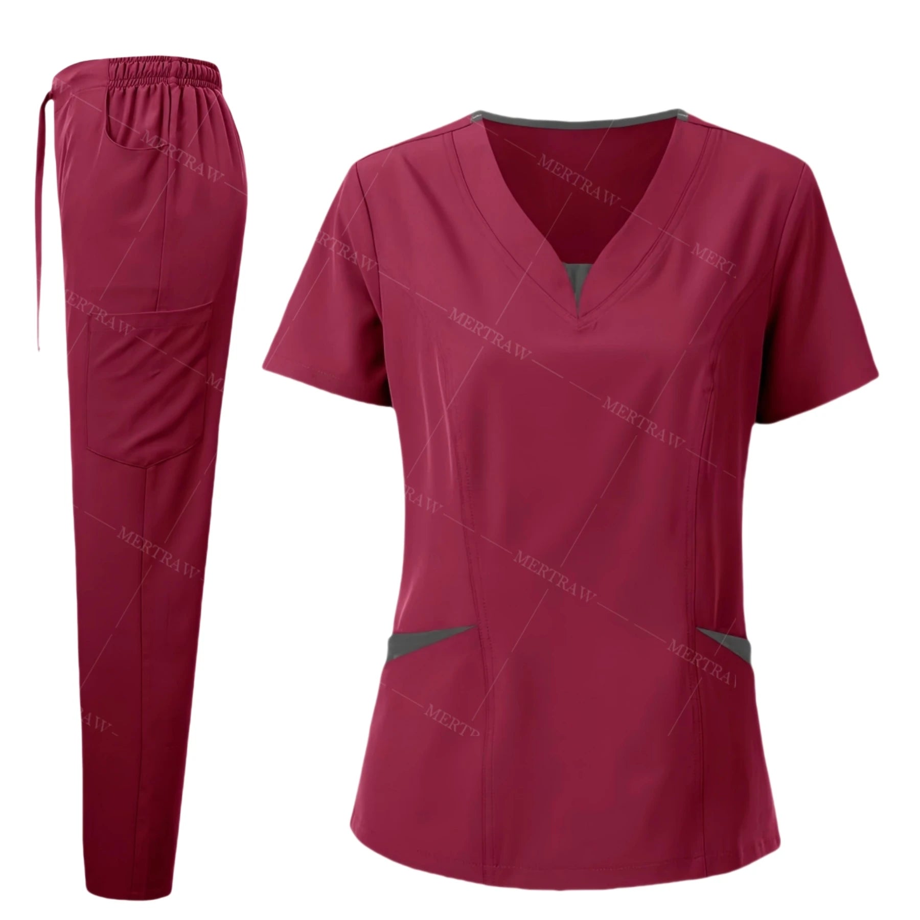 Scrub Set for Women Nurse Blouses Trendy V Neck Plus Size Nursing Blouse Beautiful Solid Color Workwear Scrub Tops and Pants