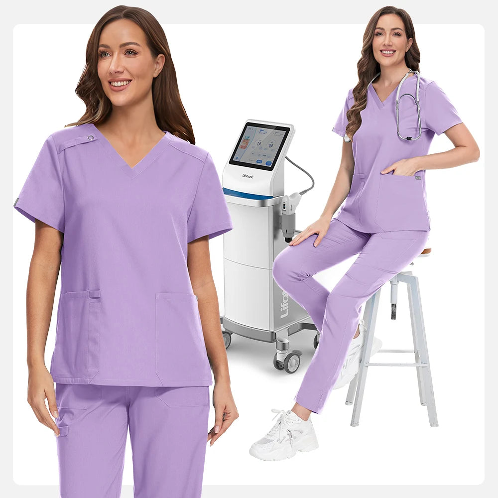Niaahinn Spa Uniform Women Scrubs Suit Short Sleeved V-neck Surgical Nursing Set Multicolor Pet Grooming Doctor Medical Workwear